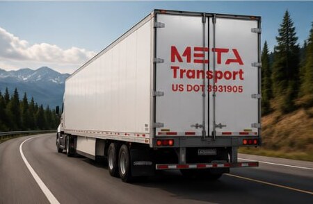 META Transport dry van trailer on interstate highway